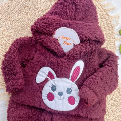 Macacão de Pelinho Sherpa Coelhinha com Capuz - Bordo